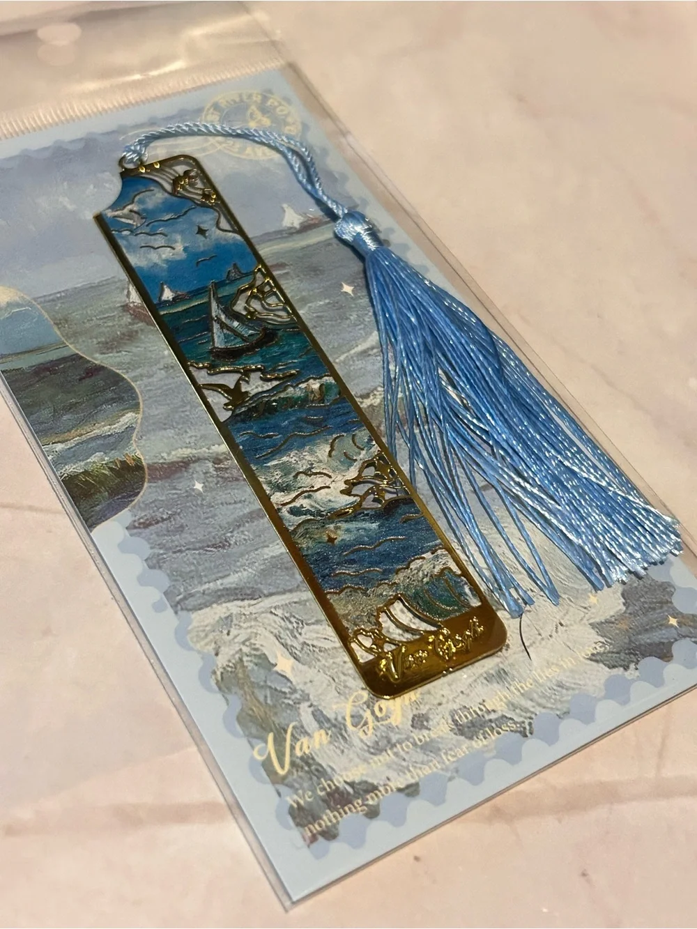 Flower Shadow Van Gogh Inspired Metal Bookmark with Tassle